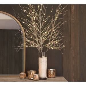 NEW Pottery Barn Lit Frosted Faux Berry Twig Branches~Christmas Holiday~SET OF 3